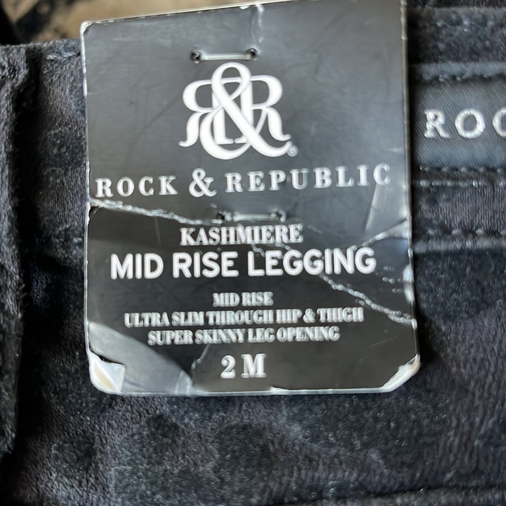 🆕 Rock & Republic Kashmiere Black Leopard Flocked Mid-Rise Legging-IRREGULAR - Picture 7 of 13